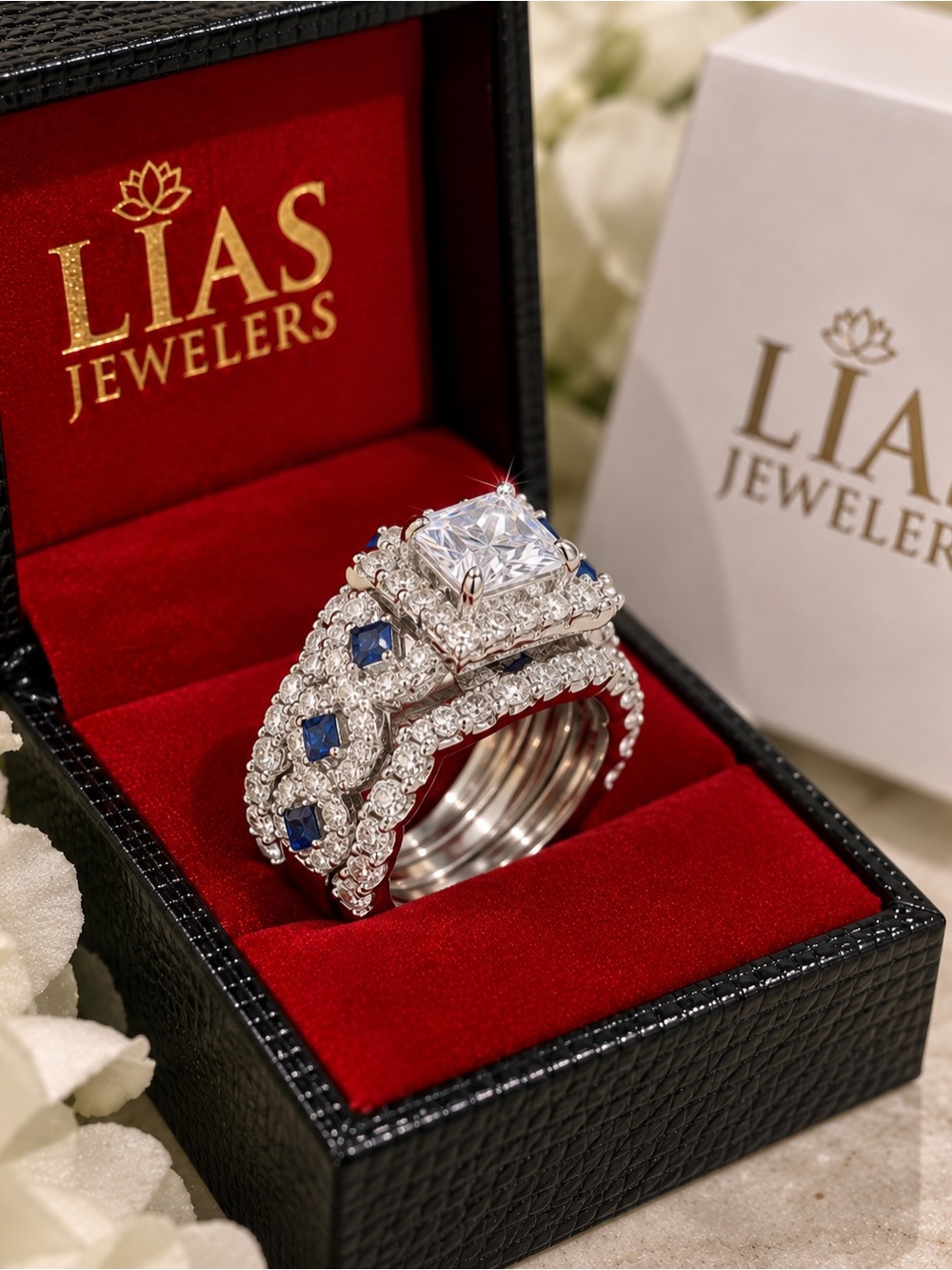 New 18k white gold wedding ring set